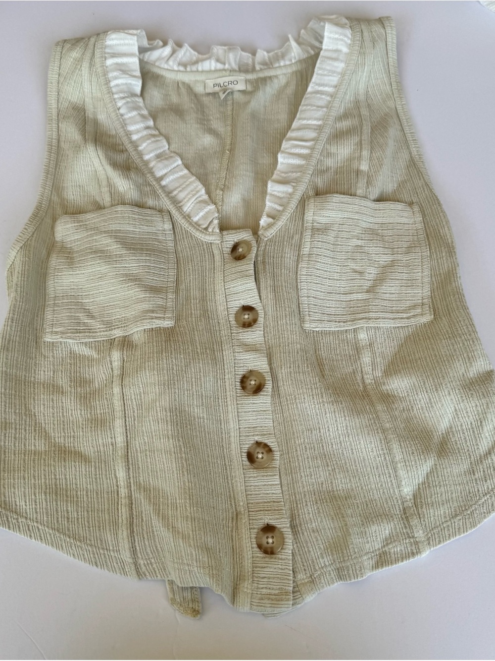 Pilcro Cream Button-Front Ribbed Tank Top - Picture 3 of 10